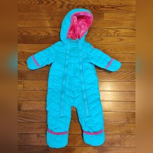 Snozu Snowsuit Baby Girls Size 3-6 Months Blue Hooded One Piece Lined Bunting